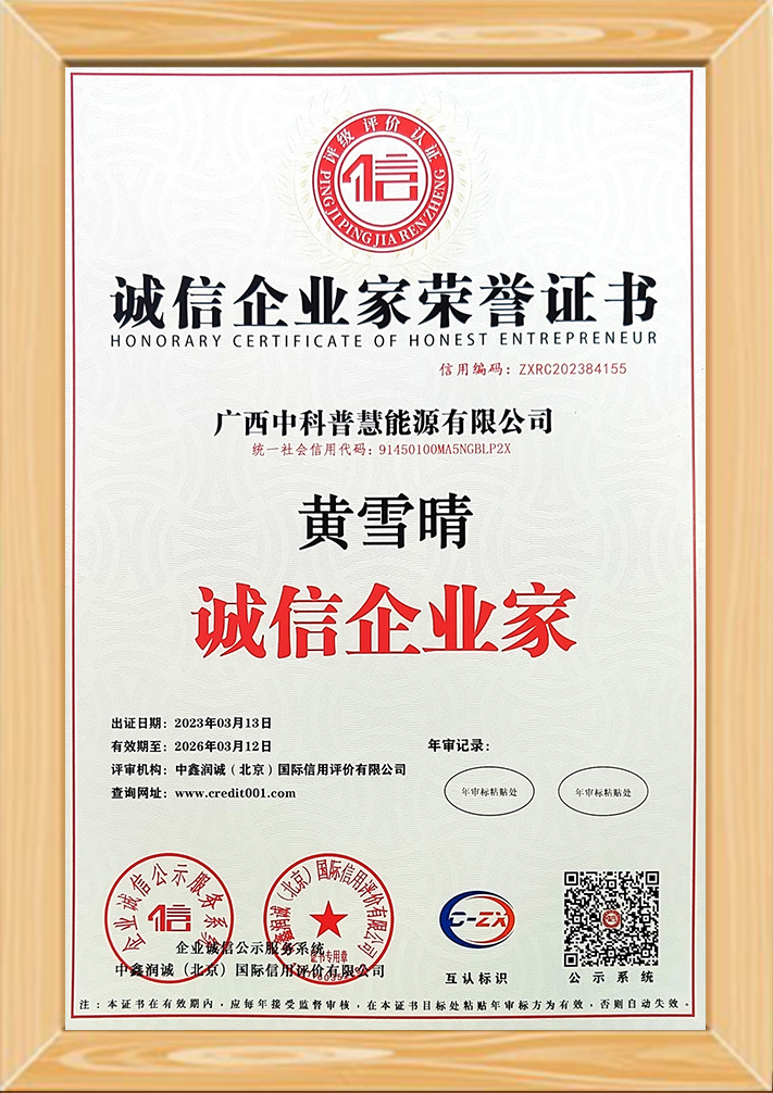 Honest Entrepreneur Certificate of Honor